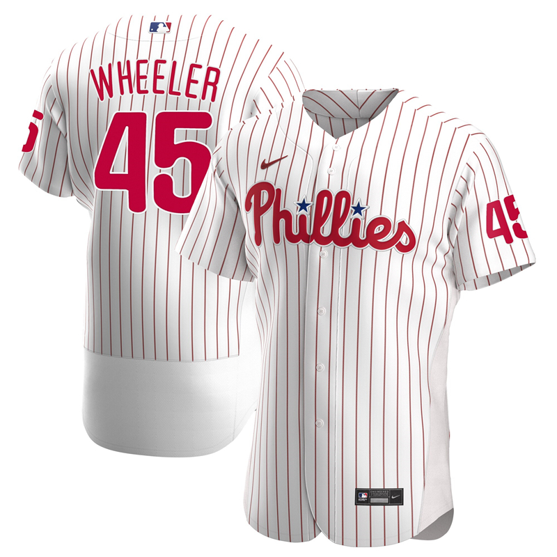 2020 MLB Men Philadelphia Phillies #45 Zack Wheeler Nike White Home 2020 Authentic Player Jersey 1